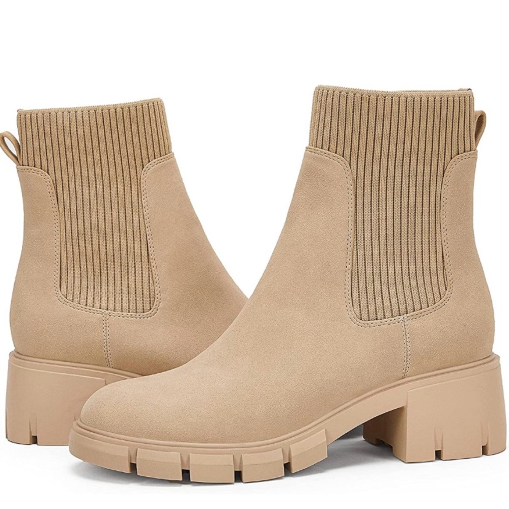 Womens Platform Ankle Boots Elastic Chunky Block Heel Chelsea Booties Lug Sole N